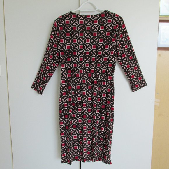 Maggy London Brown & Red Jersey Faux Wrap Dress - Picture 4 of 7